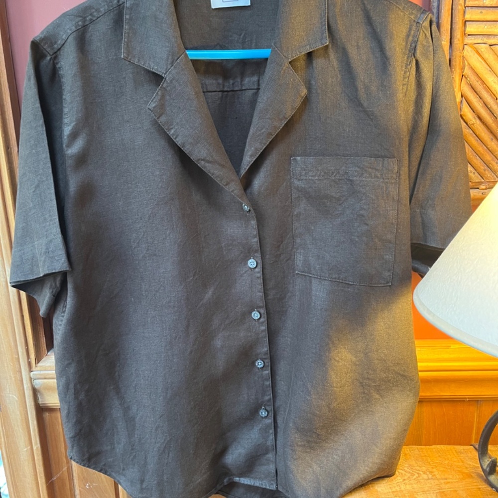 AYR Large  Espresso Short Sleeve Linen Shirt